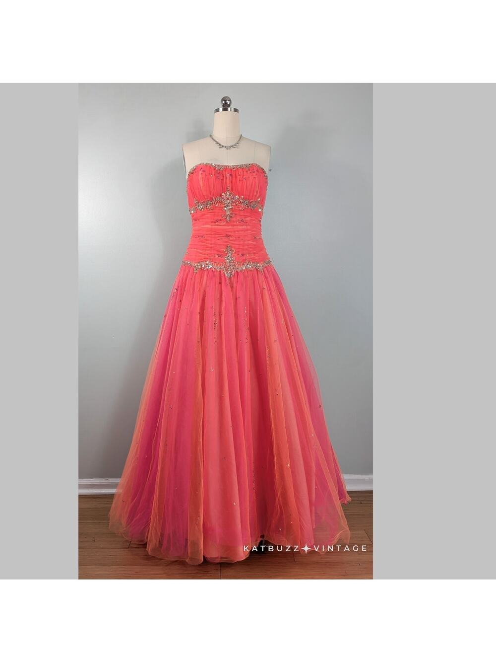 Prom Dress Maxi Ball Gown 10 Pink Orange Fairy Princess Strapless Quinceañera